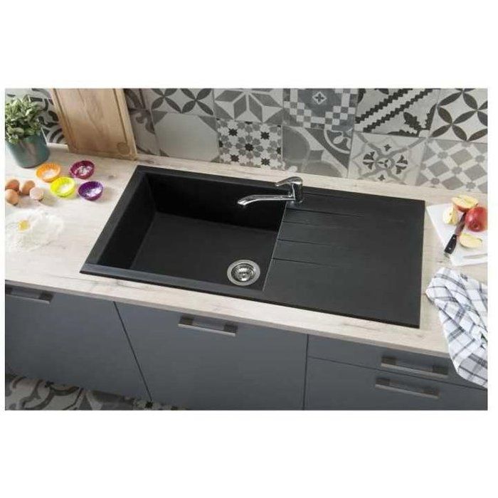 STRADOUR Evier a encastrer CUBE, en SMC NOIR PAILLETE - 06, 1 bac, dim. 100 * 50 cm, vidage manuel