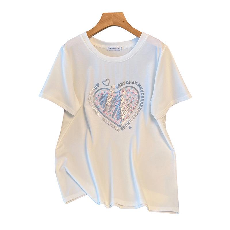 Women's Plus Size Loose-Fit Mid-Length Round Neck Short Sleeve T-Shirt (200/300/350 Jin, Style 6503)