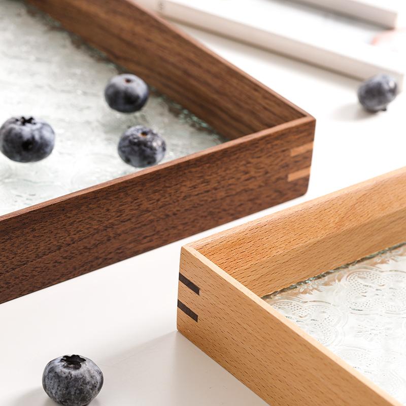 HeMu Set de decorațiuni de masă vintage din sticlă cu flori de cireș și măr, tavă din lemn, ceai aromaterapie, tavă pentru recepție cu ceai de mare