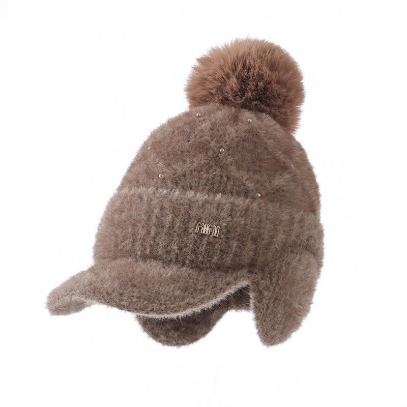 

Флисовая вязаная сумка для ушей, теплая шапка с козырьком, женская осенне-зимняя ветрозащитная плюшевая бейсболка one size