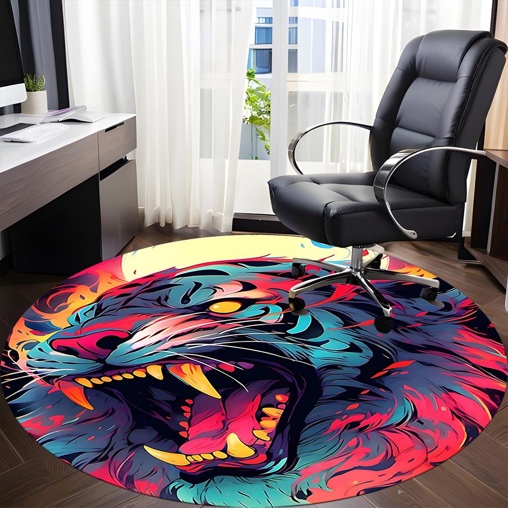 1pc Tiger Flames Office Round Area Rug, Under Office Chairs Bedroom Living Room Home Decor, Room Deco
