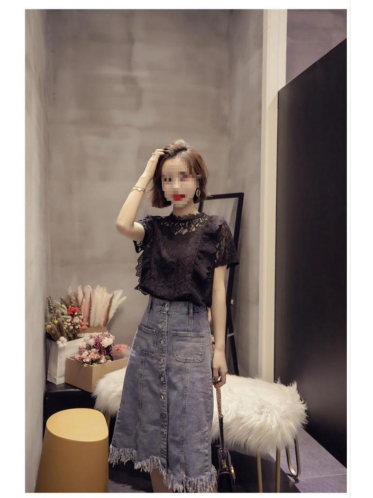 Women's Summer Chiffon Lace Shirt - Short Sleeve, Hollow Out, Korean Style, Versatile Plus Size Top