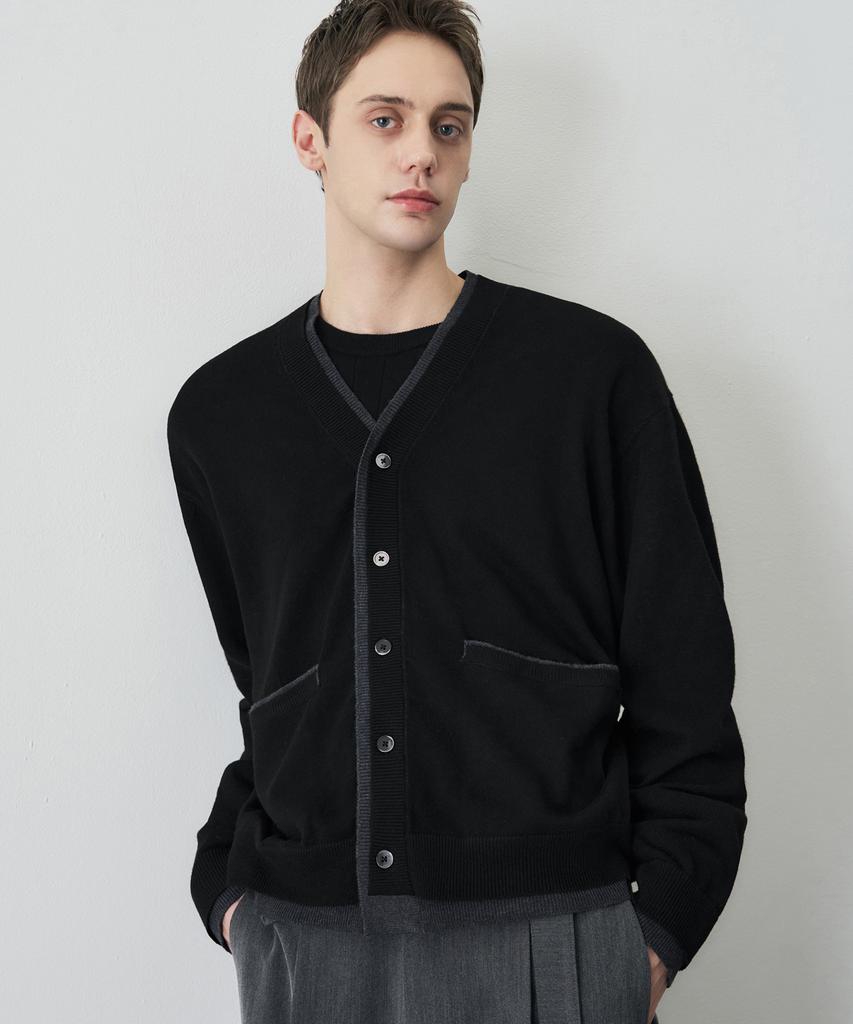 Draw Fit Wool Blend Layered Crop Cardigan [Black]