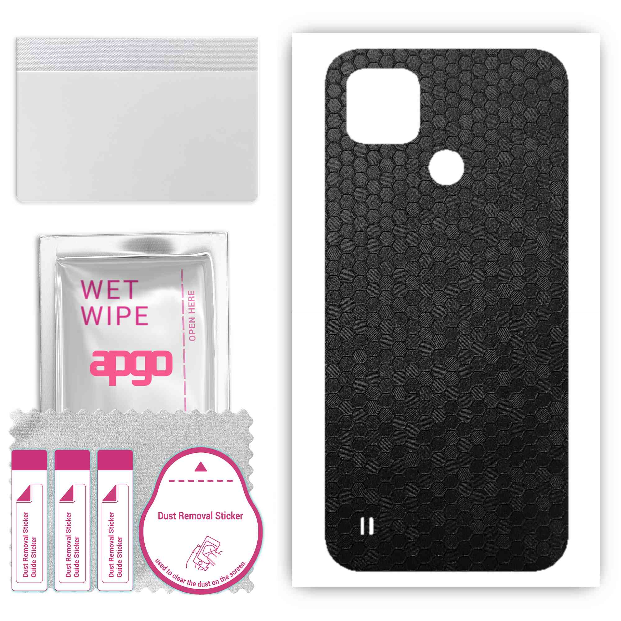 

apgo Protective Skin Sticker for the back compatible with Realme C25Y, Wrap Film, Foil, Vinyl - Pattern Black Honeycomb