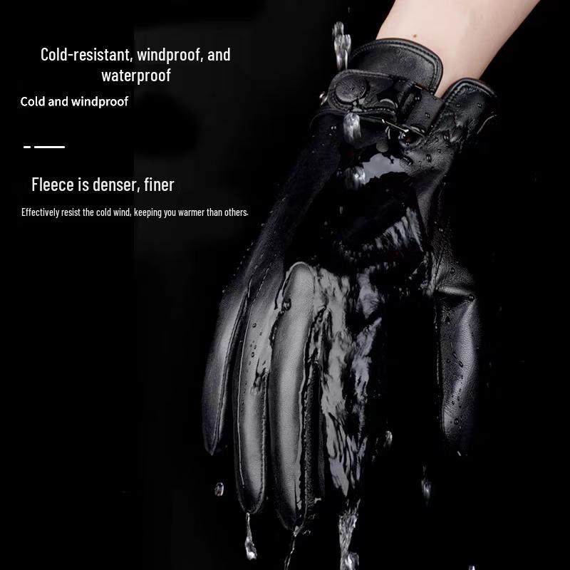 Mănuși de iarnă pentru bărbați din piele de oaie cu ecran tactil pentru condus