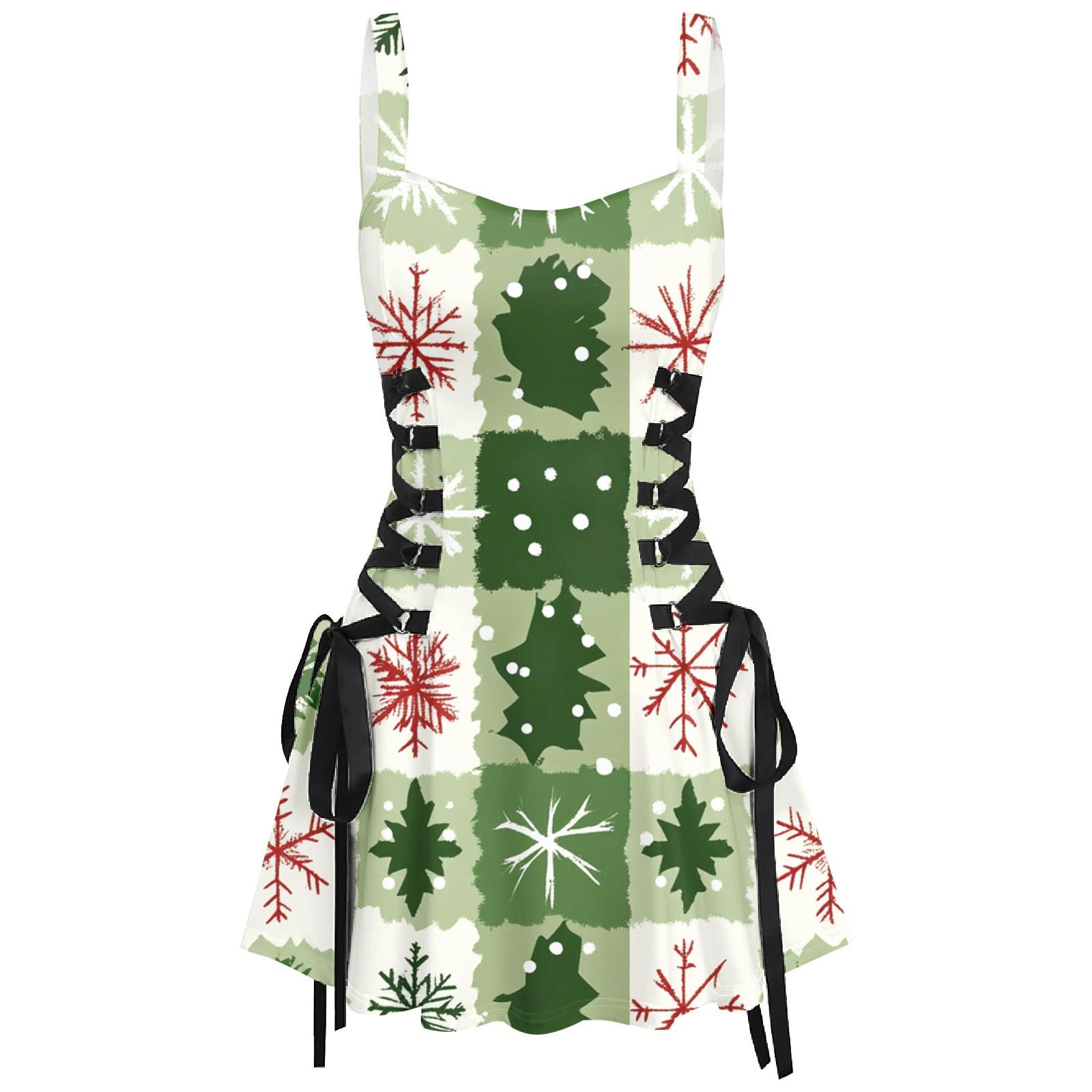 

Женское повседневное модное рождественское платье с сексуальным принтом на бретельках в стиле ретро с короткими юбками в стиле ретро XL