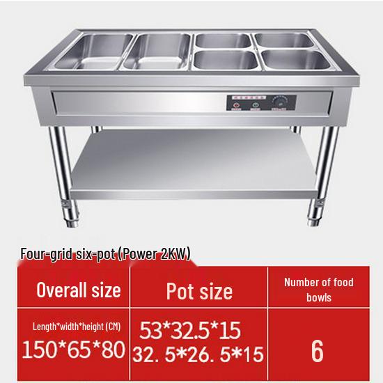 Commercial Electric Food Warmer: Stainless Steel Soup Pot and Serving Counter