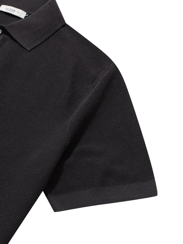 OLZEN Men'S Knitted Collared Short Sleeve Tee_Zog3Et1371Ch