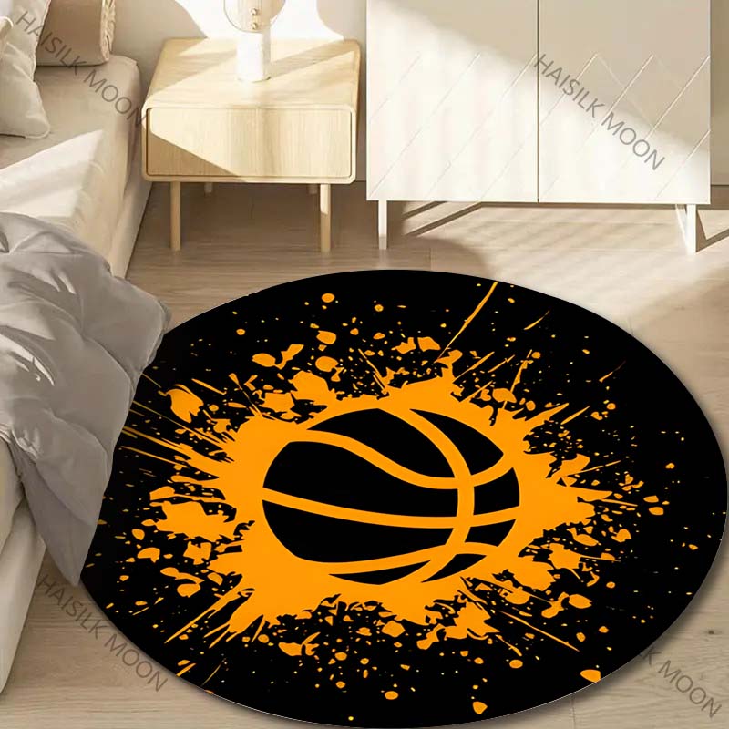 Multiple Sizes Orange Basketball Splash Effect Print Round Carpet Living Room Bedroom Table Chair Sofa Decorative Carpet