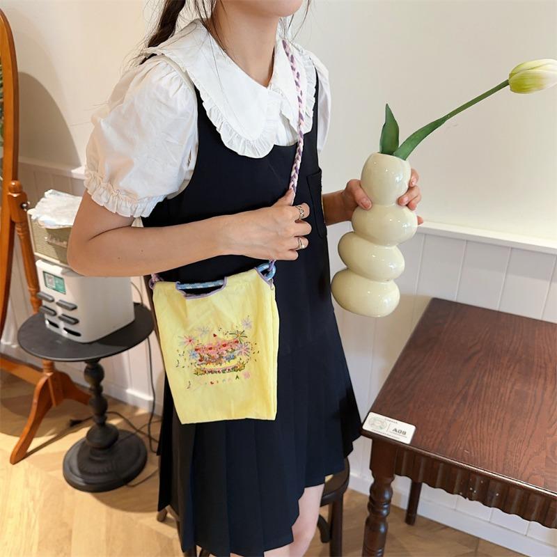 42 Mini Embroidered Small Cloth Bag Oxford Cloth Hand Bag Student Crossbody Portable Lipstick Mobile Phone Storage Bag