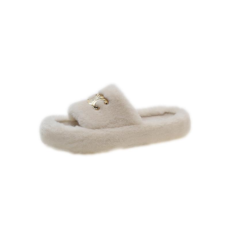 Mao Mao Slippers Wear Women's 2025 New Autumn and Winter Commuting One-character Cotton Drag Versatile Fish Mouth To Keep Warm One Pedal