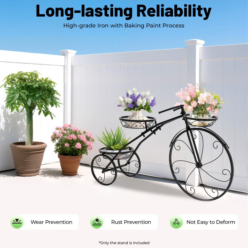 Vintage Bicycle Plant Stand 3-Tier, Iron Flower Pot Holder for Indoor Outdoor Garden, Balcony, Patio Decor