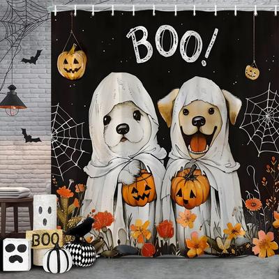 Lustige Katze Halloween Duschvorhang Kürbis Spinne Lustiges Tier Feiertagsgeschenk Polyester Duschvorhänge Badezimmerdeko mit Haken