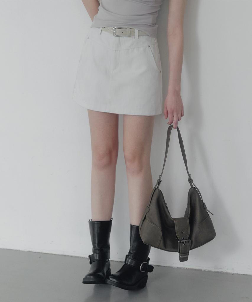 Teuwi Jedden Rivet Cut Cotton Mini Skirt (Belt Set)