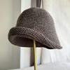 Japanese and Korean Autumn Wool Knitted Bucket Hat Women's Retro Curled Pullover Hat Warm Large Head Fisherman Hat