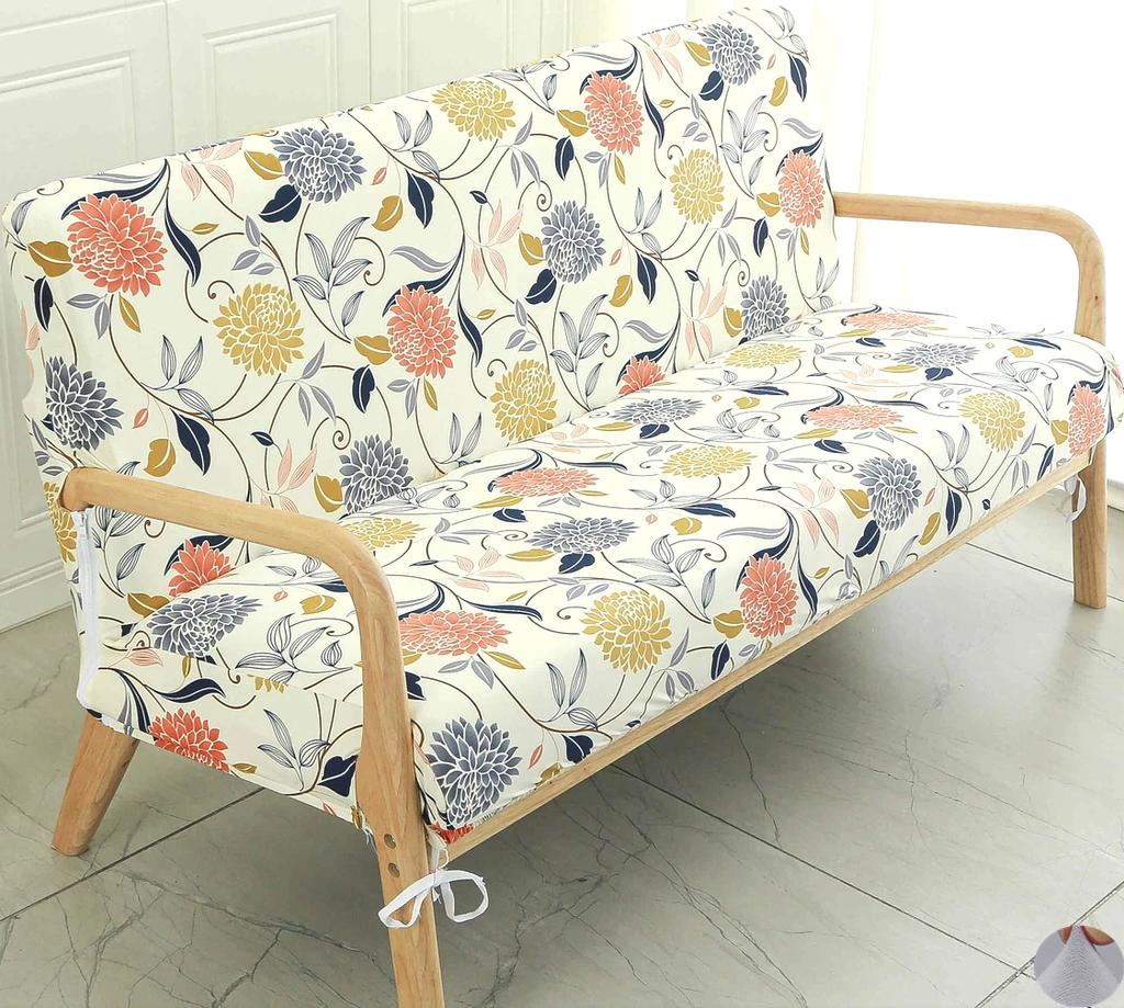 Printing Armless Futon Covers Stretch Futon Couch Cover Folding Sofa Bed Slipcover Furniture Protector with Elastic Bottom