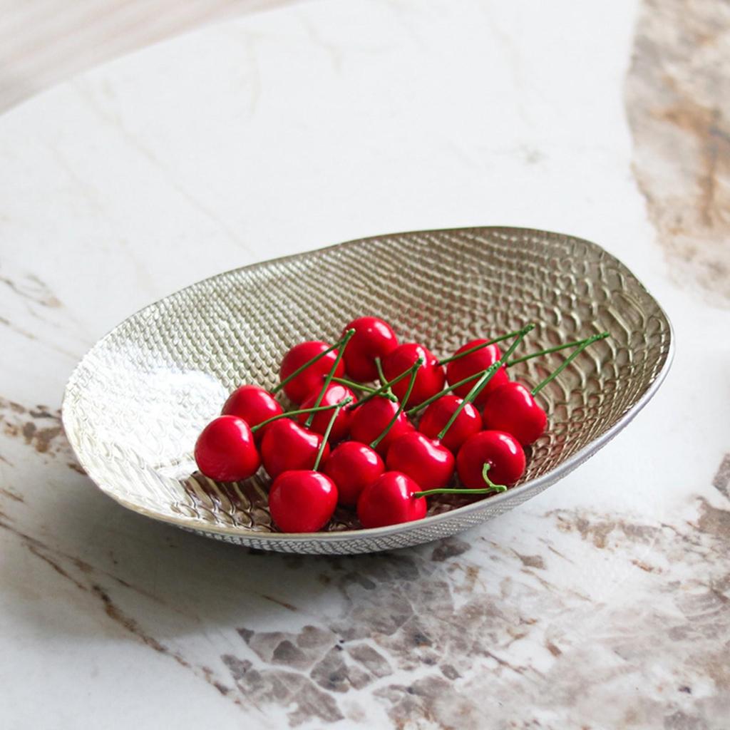 Shallow Bowl Tray with Sculptural Finish for Snack Serving on Console