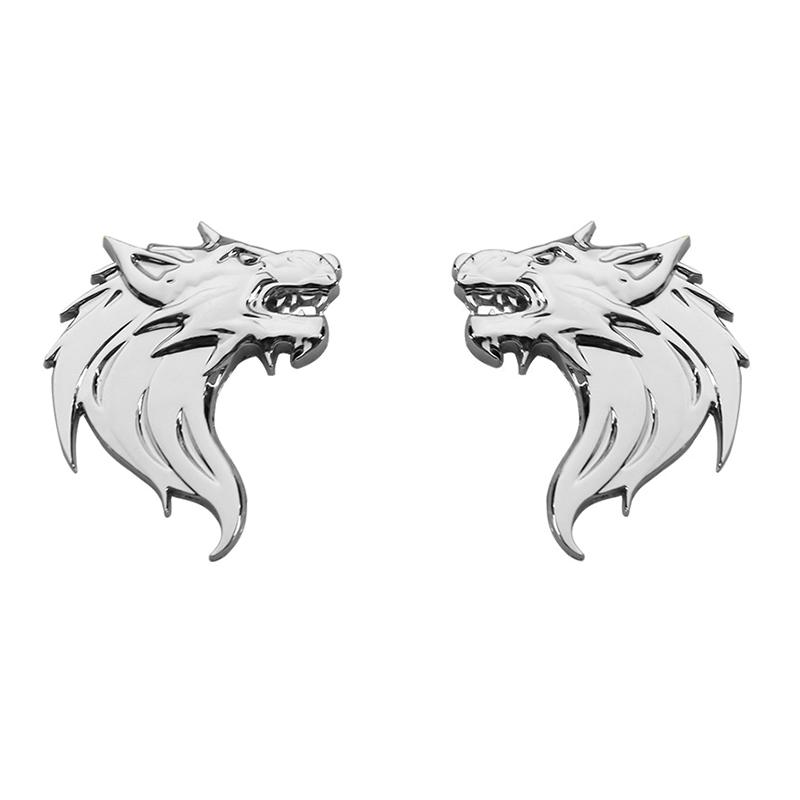 2pcs Wolf Totem Badge Car Personality Wolf Head Metal Car Sticker Modified Car Logo Wolf Head Sticker Metal Wolf Logo