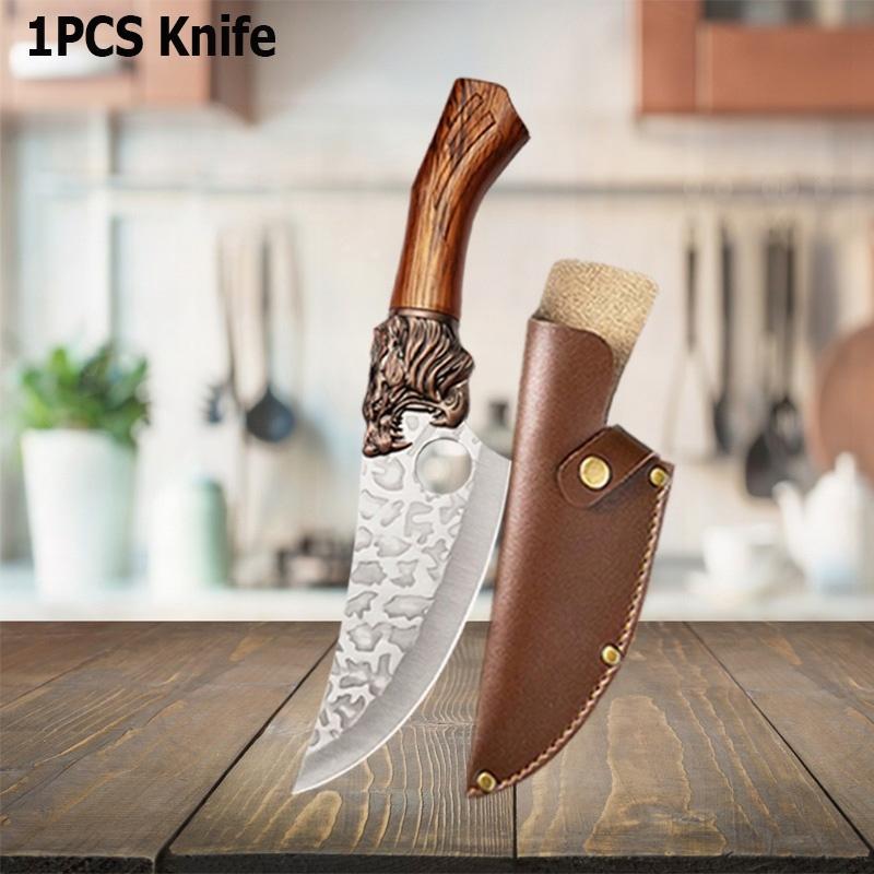 WXCOO Stainless Steel Boning Knife with Cover Butcher Sharp Hand Forged Meat Cleaver Knife for Cooking Kitchen Cutter Tools