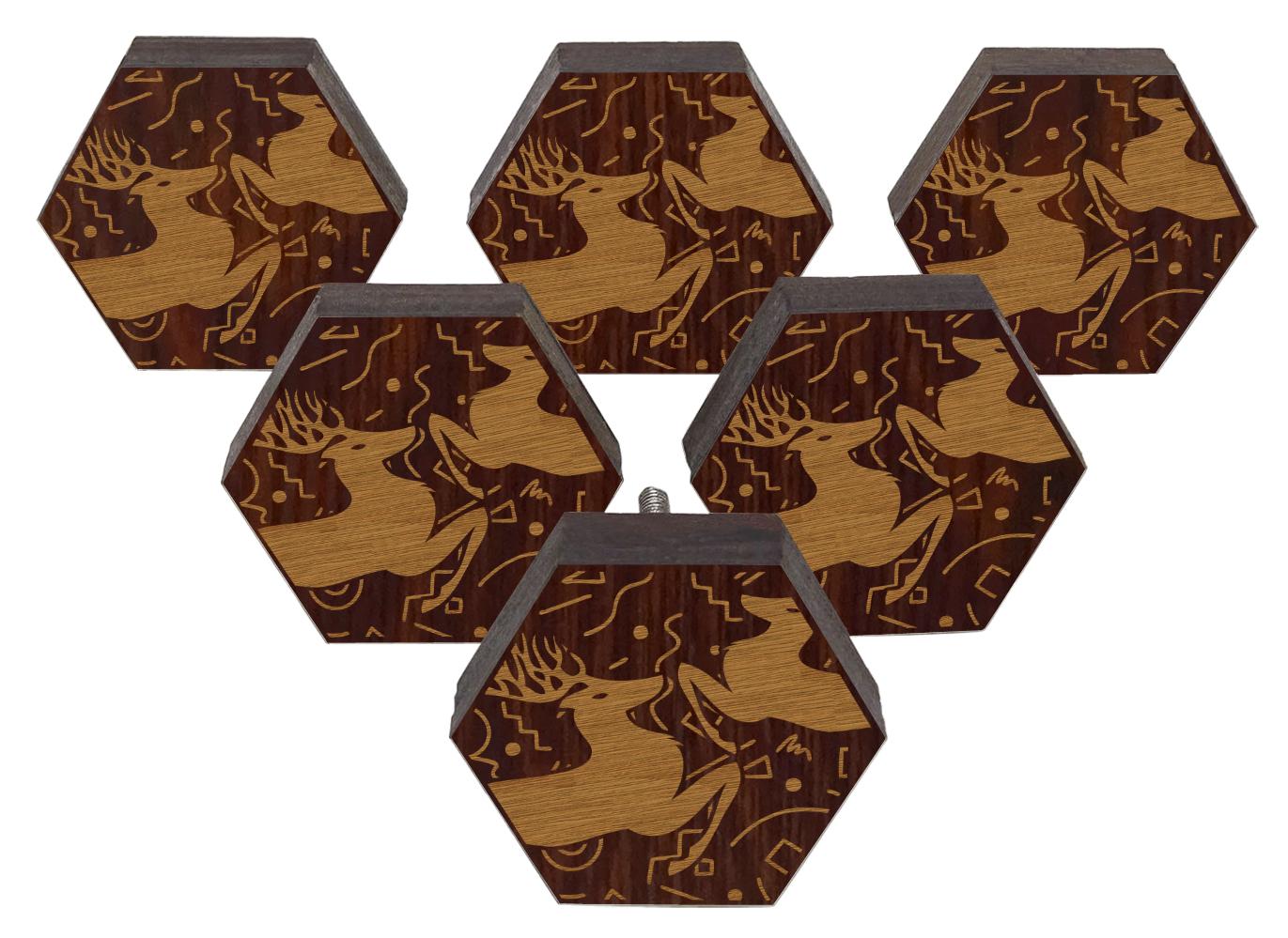 

IBA Indianbeautifulart Коричневі ручки з гравіюванням Дерев’яні дверні ручки для шаф 2 x 2 Inches-Hexagon коричневий