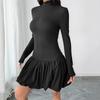 Long-sleeved Dress for Women 2025 Autumn New Turtleneck Solid Color Slim Fit Styling Base Dress