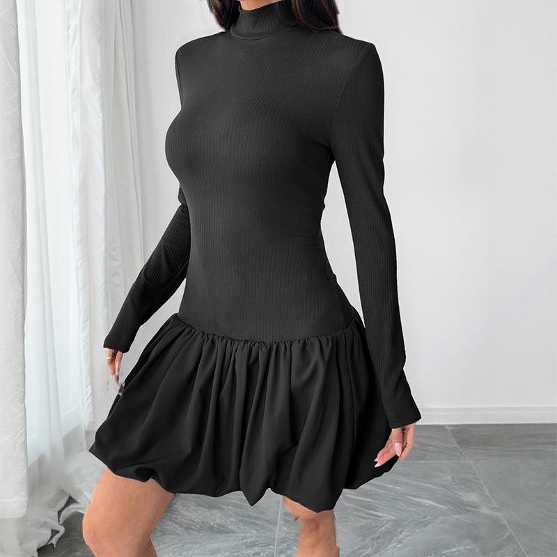 Long-sleeved Dress for Women 2025 Autumn New Turtleneck Solid Color Slim Fit Styling Base Dress