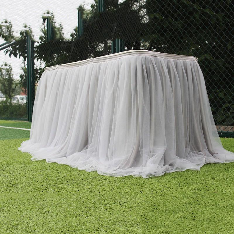 Tulle Table Skirt Elastic Mesh Tulle Tableware Tablecloth For Holiday Party Table Skirt Baby Shower Wedding Party Decor 100x75cm