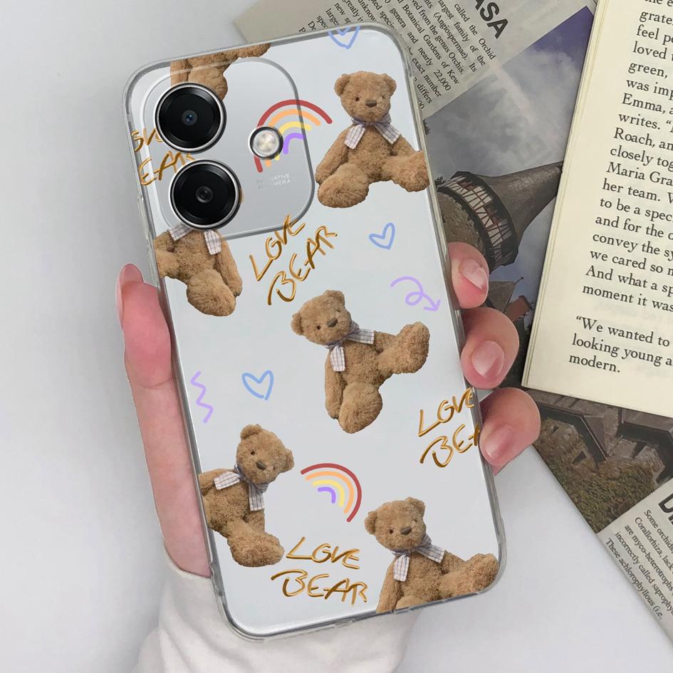 Husă din spate transparentă cu urs drăguț pentru Oppo A3x 4G 5G K12x Realme Narzo N63 13 Pro Plus Carcasă de protecție moale din silicon TPU pentru bara de protecție OPPO