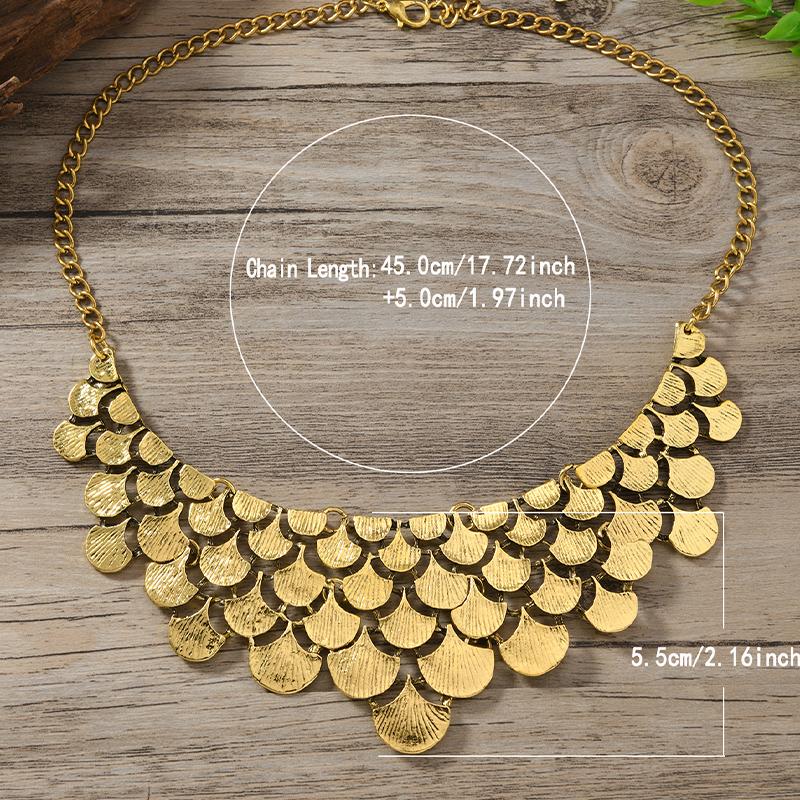 1 Stück Retro Silber Schuppen Statement Halskette Übertriebener Geometrischer Strukturierter Schmuck Mode Halskette für Damen