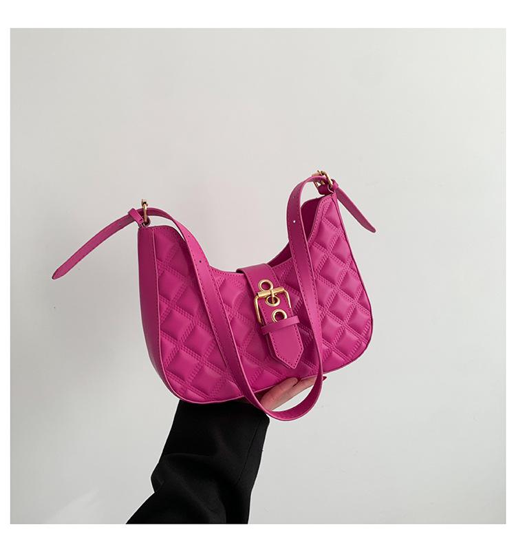 

2024 Женская модная сумка через плечо с узором аргайл: Однотонная кроссбоди во французско-корейском стиле розы красного