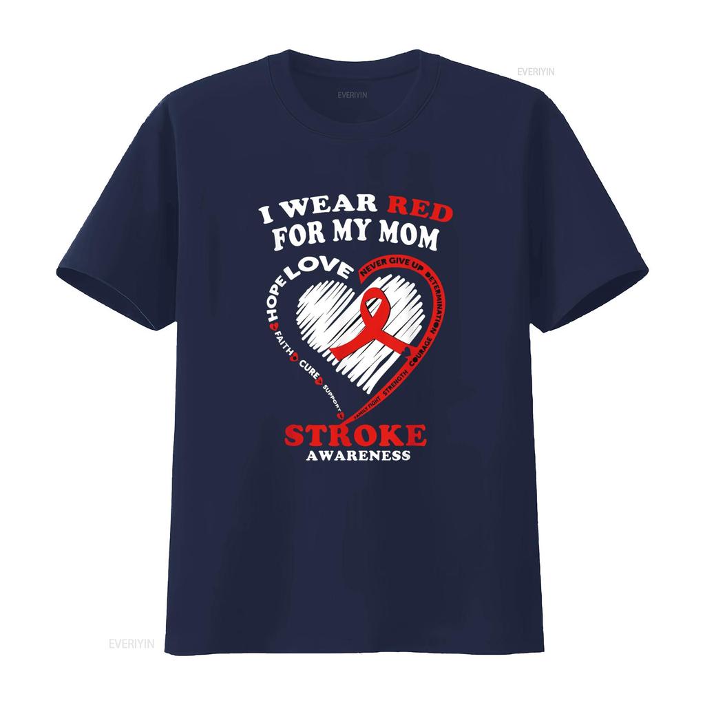 Stroke Awareness T Shirt I Wear Red For My Mom Vintage Washed Comfortable Top For Everyday Wear Stretched Fashion Breathable