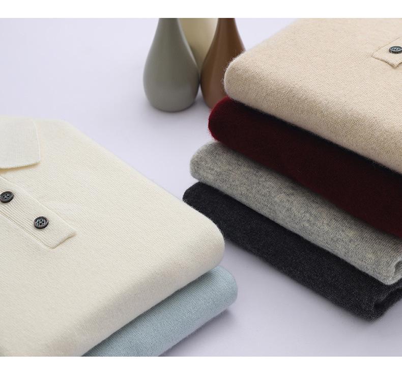 Women's 100% Pure Cashmere Slimming Polo Collar Sweater - Autumn/Winter Casual Long Sleeve Knitwear.