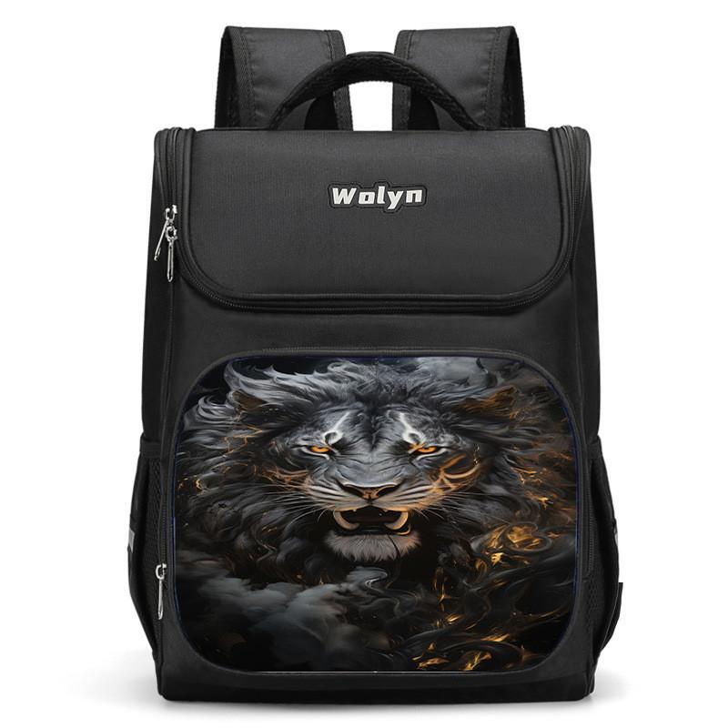 Spacious Lion-themed Backpack For Elementary School Kids Oxford Fabric Lightweight