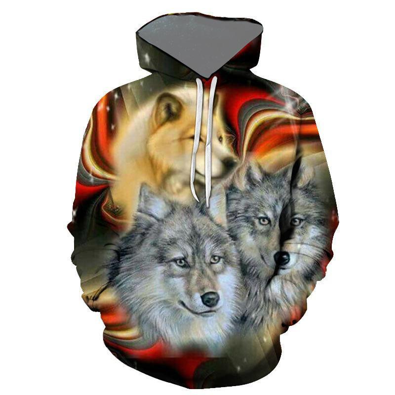 2026 New Men's Autumn/Winter Long-Sleeve Hoodie Euro-American Street Style 3D Wolf PrintUnisex Woman's
