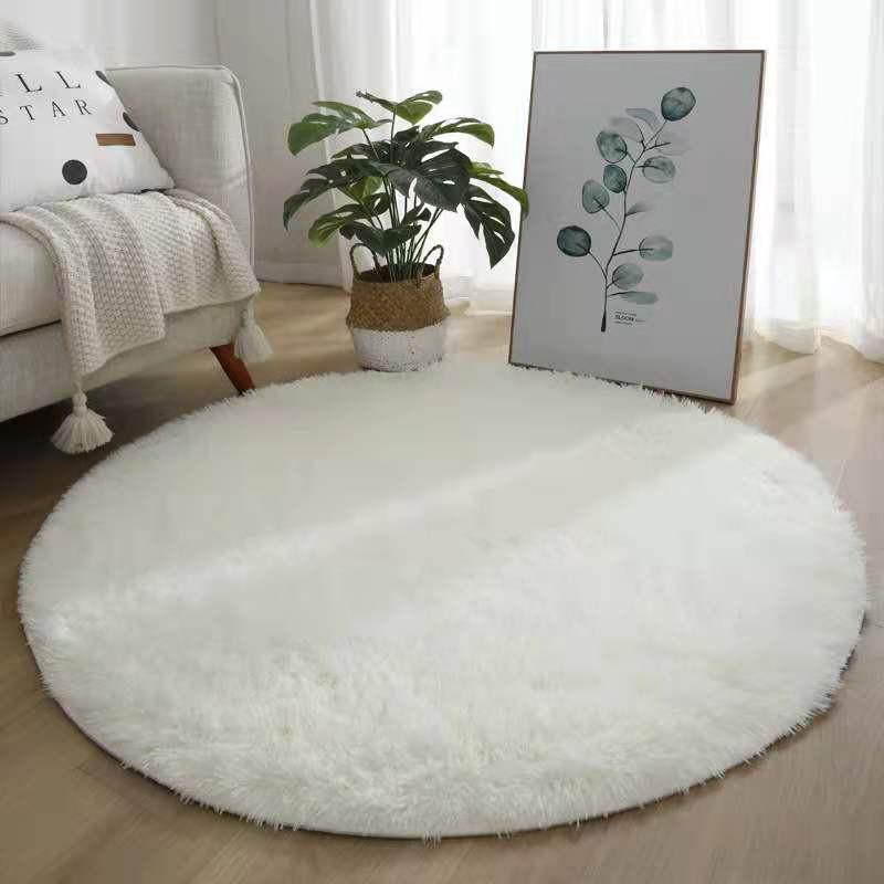 Round Tie-Dyed Silk Wool Carpet - Non-Slip Coffee-Colored Bedroom & Living Room Rug