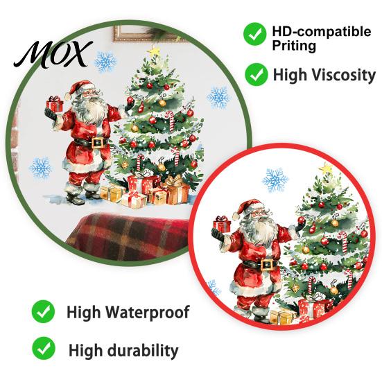 Self Adhesive Xmas Mural Christmas Wall Decals, Watercolor Santa Claus Tree Village House Sticker, Peel Gift for Home And Stick Removable Art