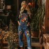 Overalls Sommer Damen Hosen Denim-Imitat Gerade geschnittene Hosen Vielseitige Lockere Gerade geschnittene Hosen 1D Digitaldruck