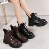 New Women Ankle Boots Autumn Winter Platform Lace-up Fashion Women Punk Boots Thick Sole Combat Boots