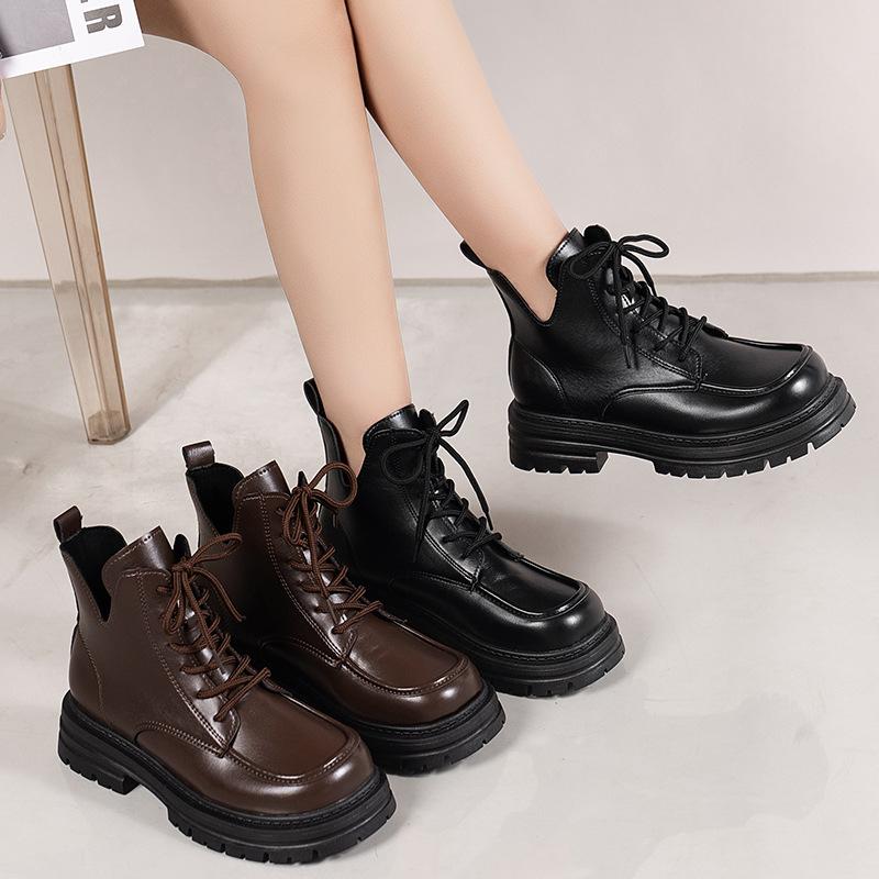 New Women Ankle Boots Autumn Winter Platform Lace-up Fashion Women Punk Boots Thick Sole Combat Boots