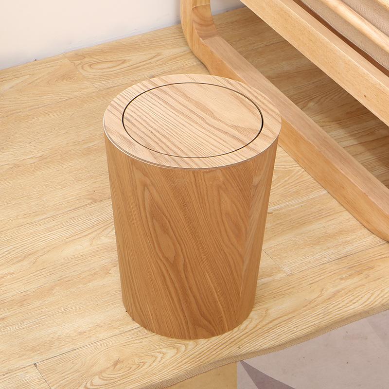 Wooden Waste Bins  Bedroom Large Capacity Trash Cans Modern Living Room Round Garbage Can Nordic Bathroom Litter Bin with Lid