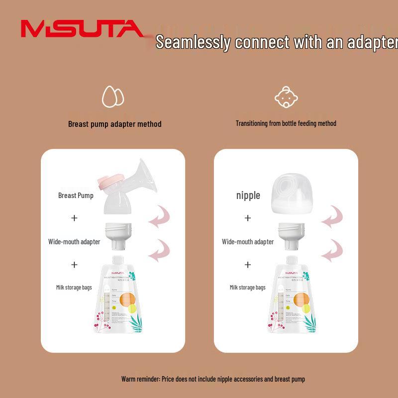 Misuota Stand-Up Double-Seal Breast Milk Storage Bags with Direct Pump Connection