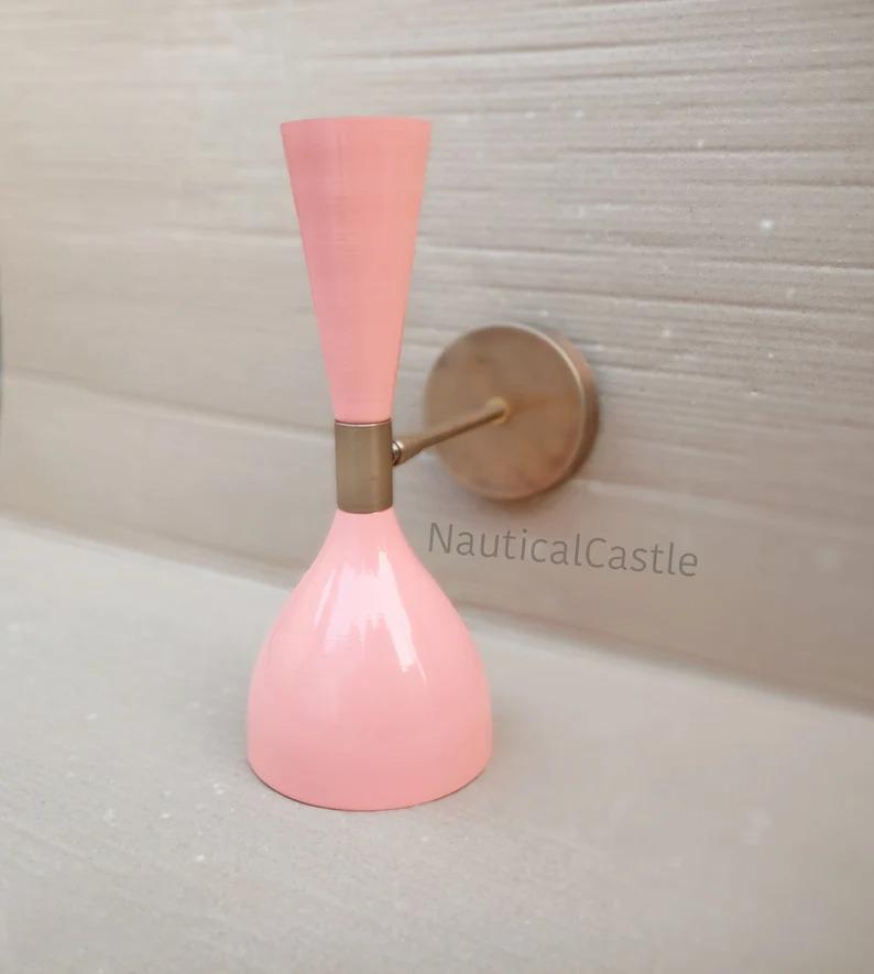 Pink Brass Diabolo Wall Sconce - Mid Century Modern Light (Set of Two)