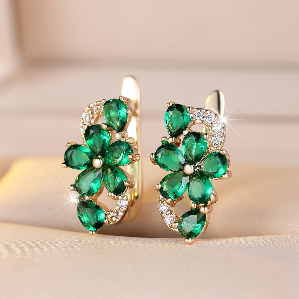 Luxury Female Green Zircon Stone Hoop Earrings Fashion Gold Color Wedding Jewelry For Women