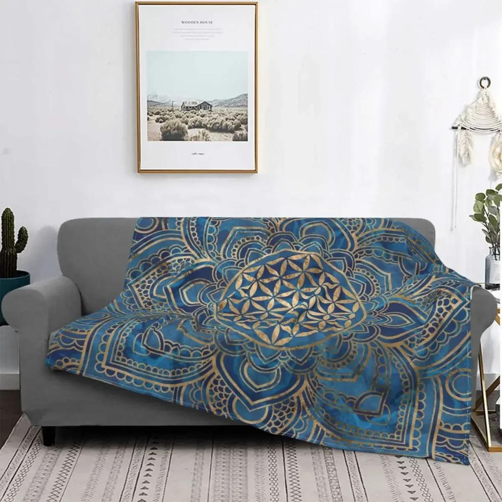 Flower of Life Sacred Geometry Star Cluster Flannel Blankets Print Mandala Religious Soft Throw Blankets for Sofa Plush Quilt