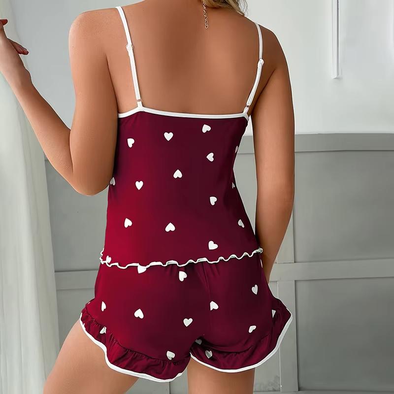 Summer Pajama Set Large Size Vest Ruffle Shorts Women's Suspenders Soft Casual Cute Printed Women Pajamas Set Sexy Bow