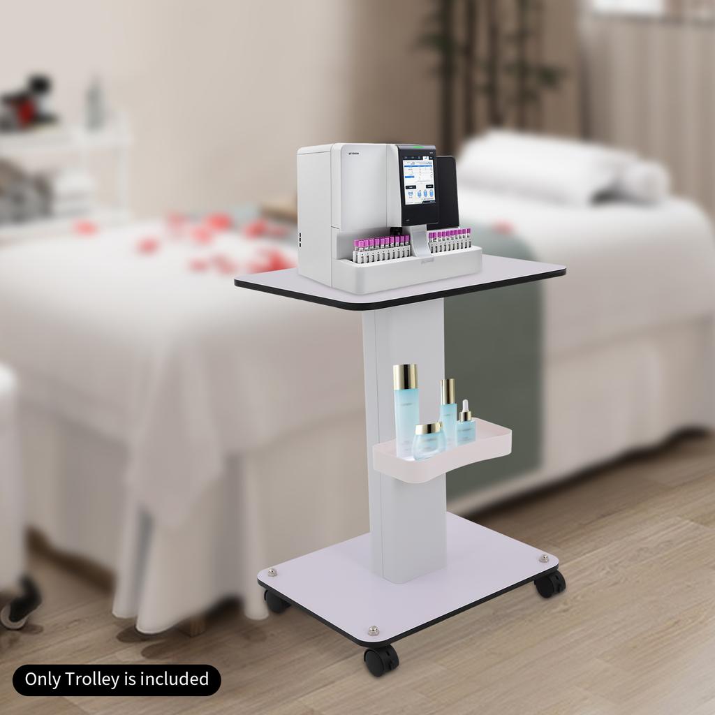 Spectrometer Dedicated Large-Surface Cart ABS Salon Trolley White Beauty Instrument Cart W/ Storage Box & Wheel for Salon Shop