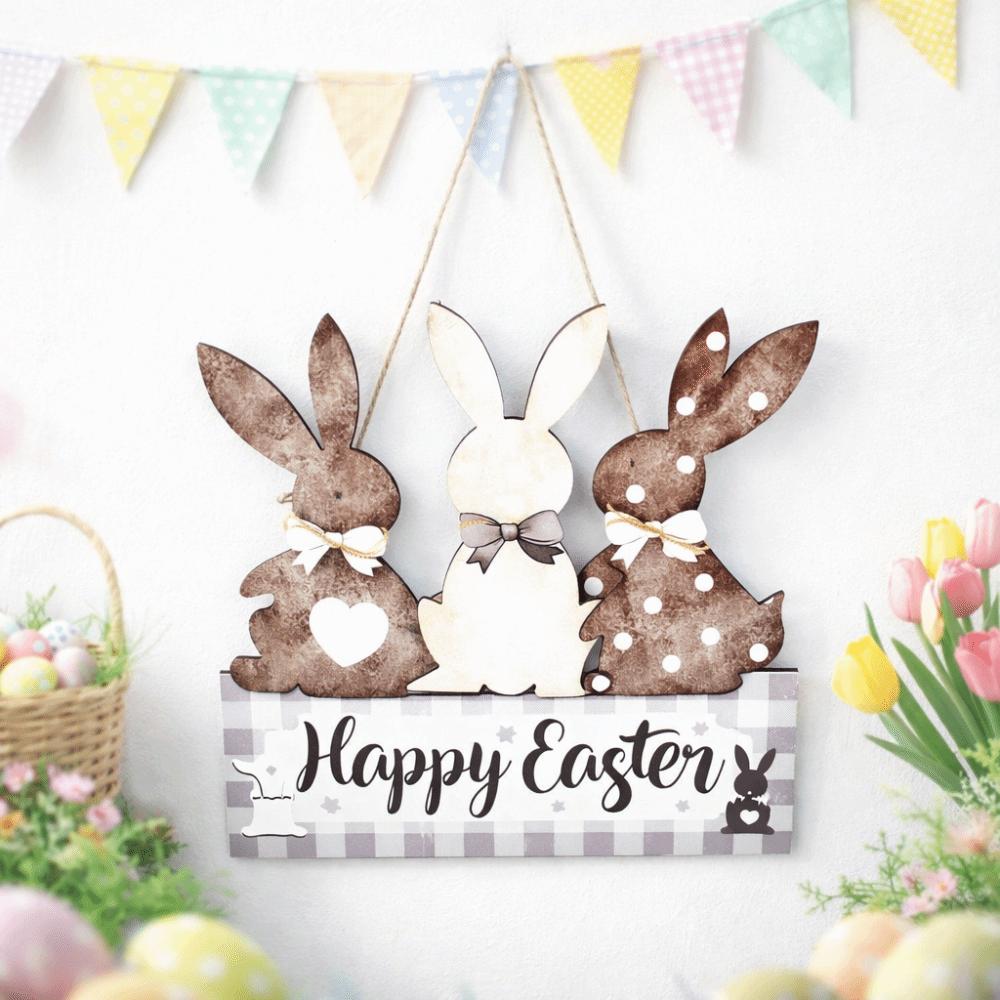 Rustic Look Easter Door Hanging Decor Reusable Rabbit Door Hanging Wooden Sign Plaque  Front Door