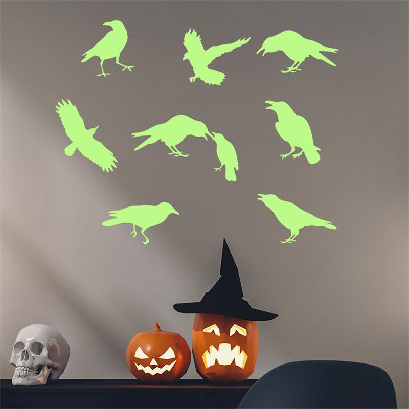 Funny Bat Fluorescence Wall Decal Cartoon PVC Halloween Luminous Stickers Waterproof Cute Night Glow Bat Decal Cartoon