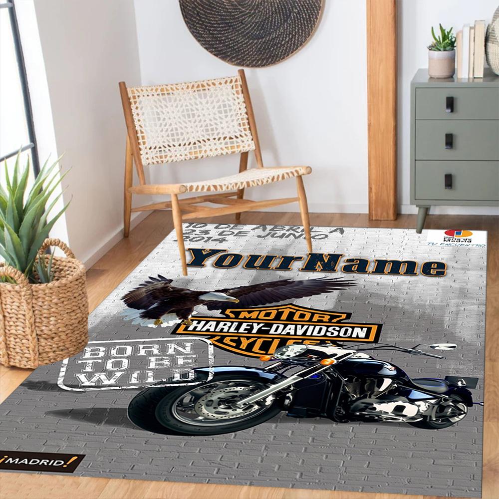 Harley-davidson Motorcycles Personalized Name Area Rug Design for Hallway Decorate room Kitchen Living Rooms Anti-slip Rug Anime Office Decor