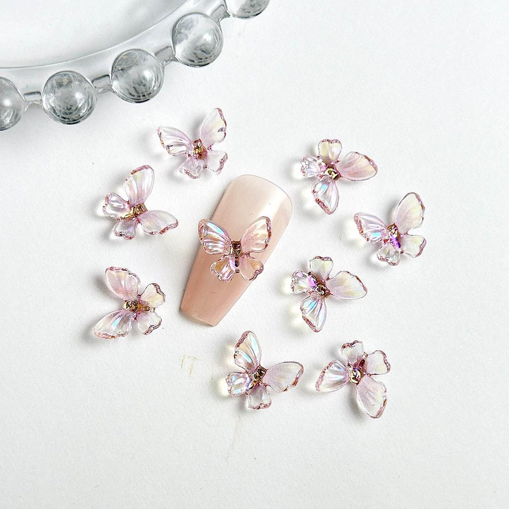 New Trendy Resin Colorful Ice Transparent 3D Fairy Butterfly Nail Art Decorations DIY Wearable Nail Accessories Wholesale